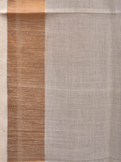 White Khadi Cotton Handloom Saree with Parrots Pallu Design - Global Threads