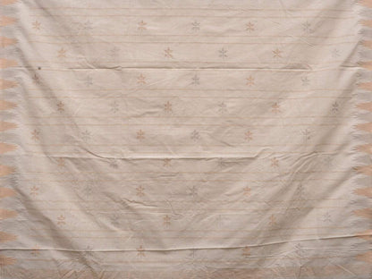 White Khadi Cotton Handloom Saree with Temple Border and Buta Design - Global Threads