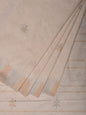 White Khadi Cotton Handloom Saree with Temple Border and Buta Design - Global Threads