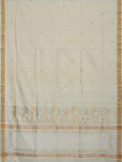 White Uppada Cotton Handloom Saree with Mango Design Pallu - Global Threads