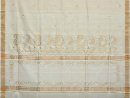White Uppada Cotton Handloom Saree with Mango Design Pallu - Global Threads
