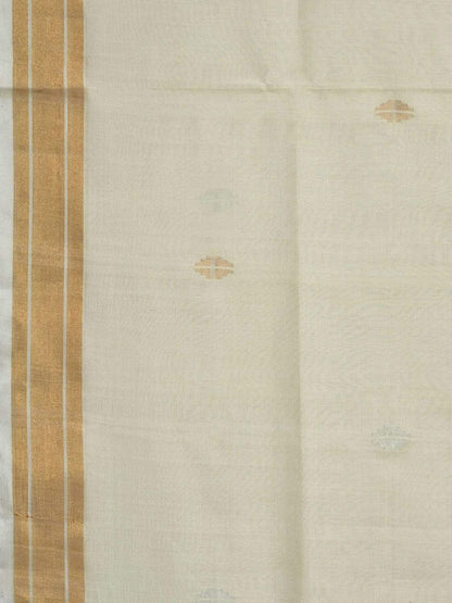 White Uppada Cotton Handloom Saree with Mango Design Pallu - Global Threads