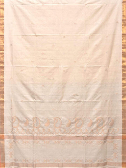 White Uppada Cotton Handloom Saree with Mango Design Pallu - Global Threads