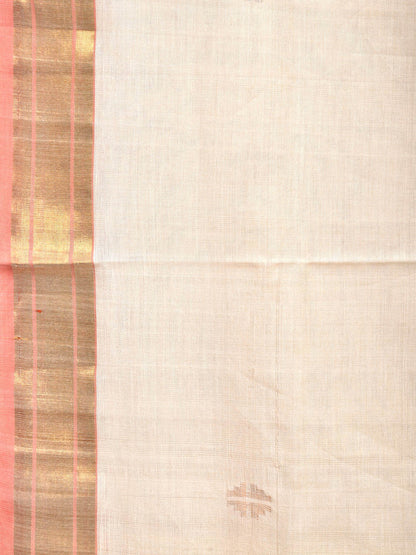 White Uppada Cotton Handloom Saree with Mango Design Pallu - Global Threads