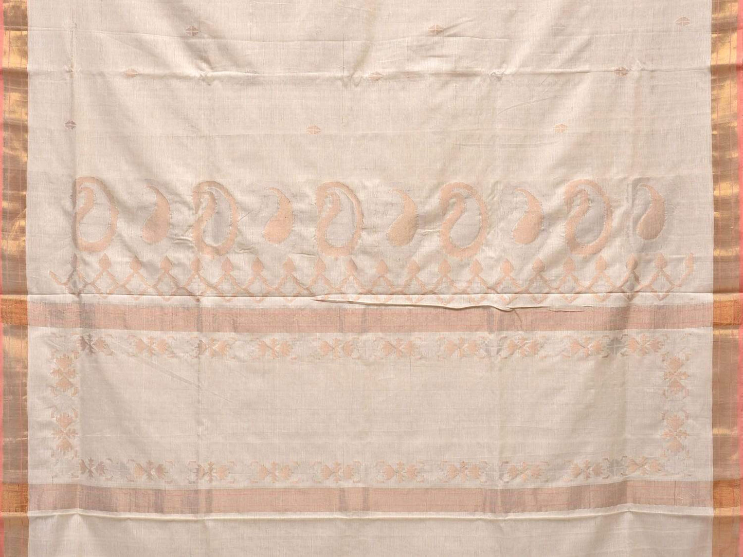 White Uppada Cotton Handloom Saree with Mango Design Pallu - Global Threads