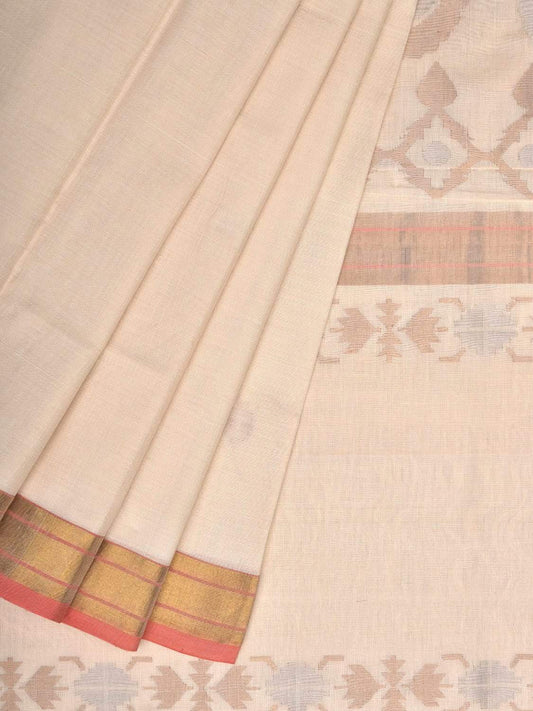 White Uppada Cotton Handloom Saree with Mango Design Pallu - Global Threads