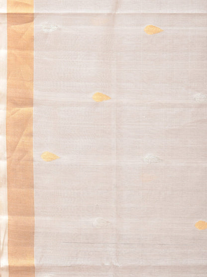 White Uppada Cotton Silk Handloom Saree with Hamsa Pallu Design - Global Threads