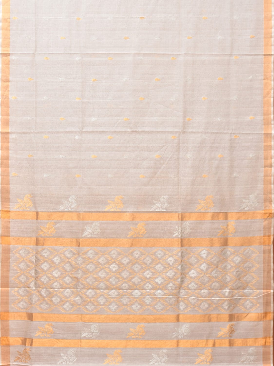 White Uppada Cotton Silk Handloom Saree with Hamsa Pallu Design - Global Threads