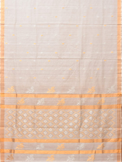 White Uppada Cotton Silk Handloom Saree with Hamsa Pallu Design - Global Threads