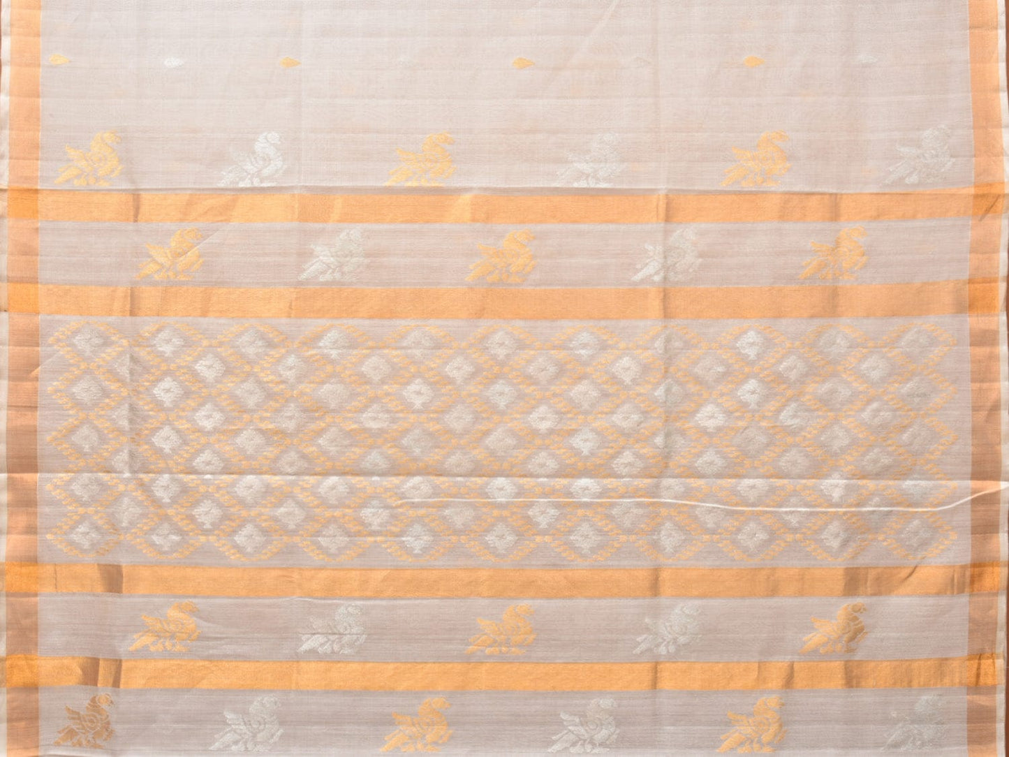 White Uppada Cotton Silk Handloom Saree with Hamsa Pallu Design - Global Threads
