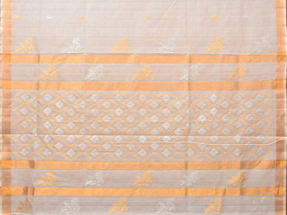 White Uppada Cotton Silk Handloom Saree with Hamsa Pallu Design - Global Threads