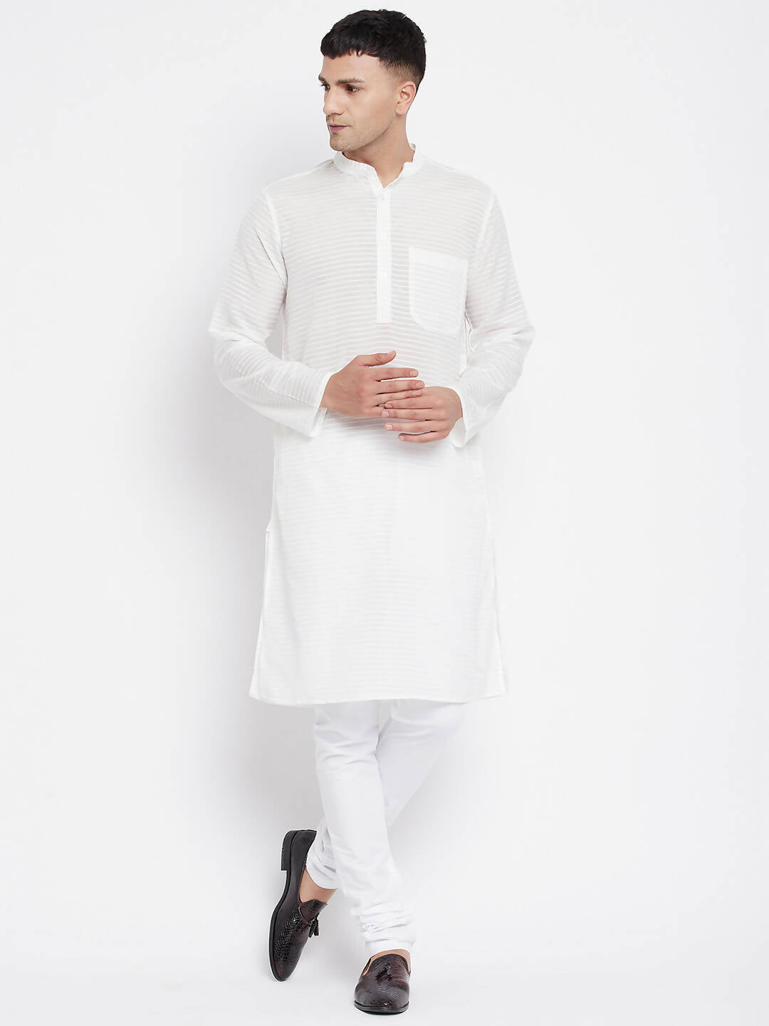 Even Apparels Pure Cotton Men's Kurta With Band Collar in White Color