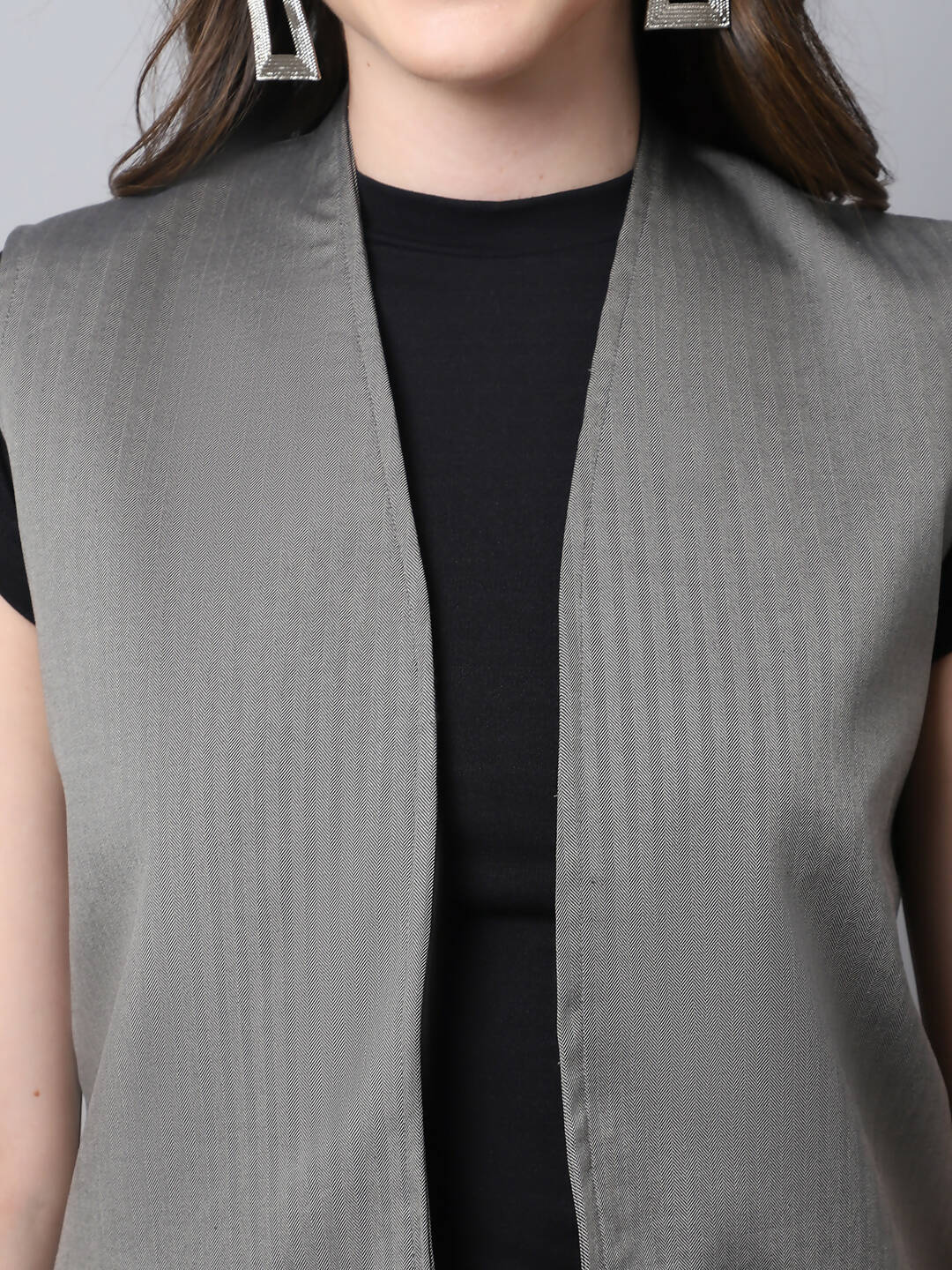 Even Apparels Grey Polywool Open Front Women's Long Coat BF496