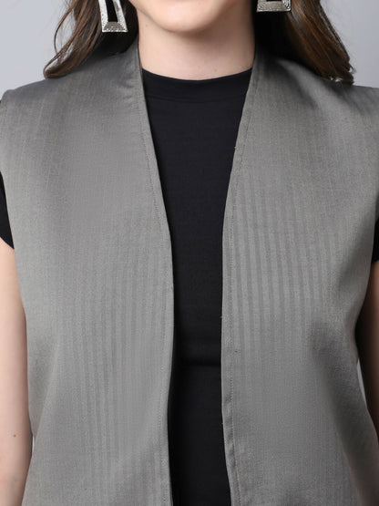 Even Apparels Grey Polywool Open Front Women's Long Coat BF496