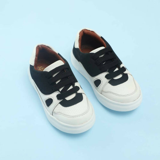 Tiny Bugs Boys Lace Up Casual Shoes - White & Black