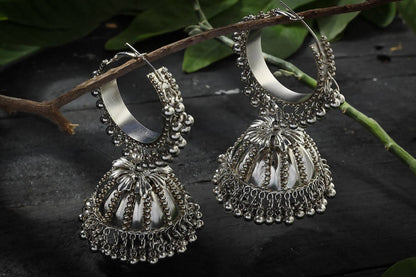 Mominos Fashion Johar Kamal Oxidised Black-Plated With Ghungroo Jhumkas