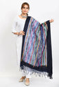 Mominos Fashion Moeza Women's Orgenza Multi Thread Mirror Work Navy Blue Dupatta