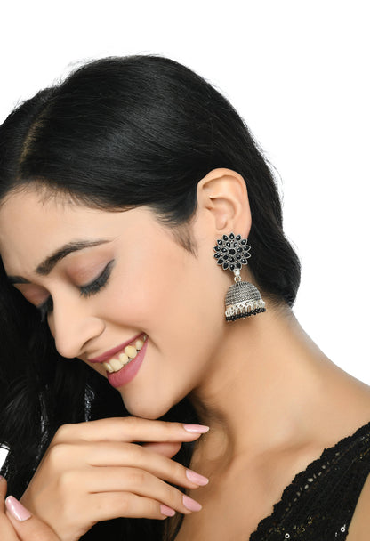 Mominos Fashion Johar Kamal Beautiful Kundan Work Jhumka With Black Beads