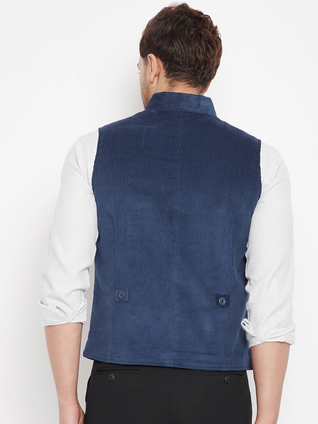 Even Apparels Blue Merino Men Woven Nehru Jacket