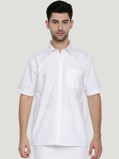 Ramraj Cotton Mens Half Sleeve Formal Poly Cotton White Shirt