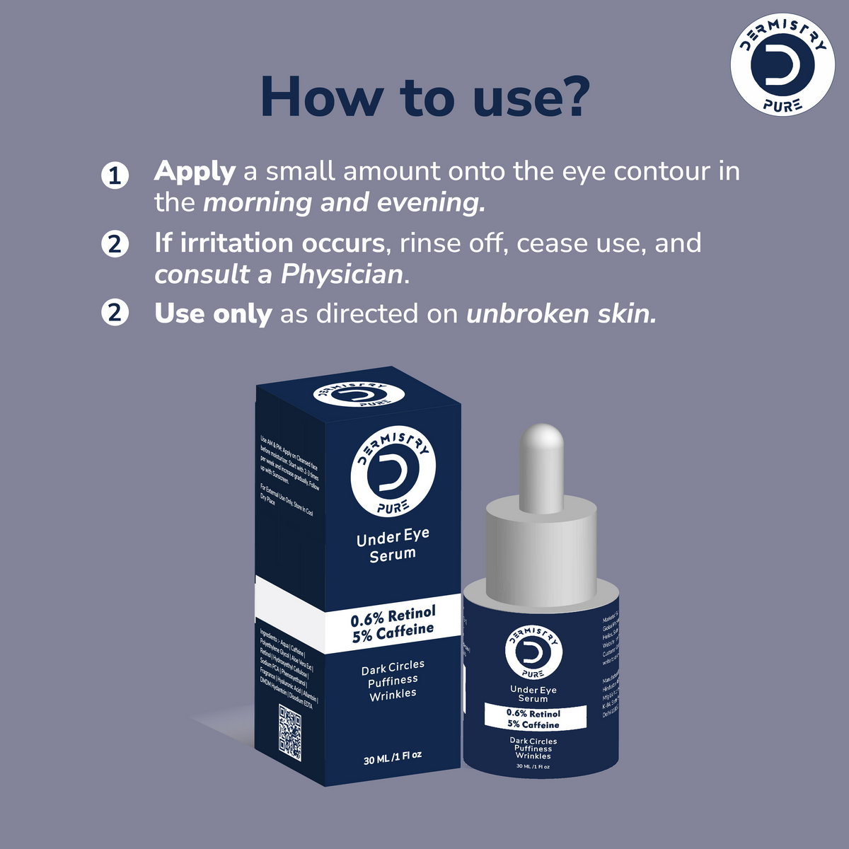 Dermistry 0.6% Retinol 5% Caffeine Under Eye Face Serum