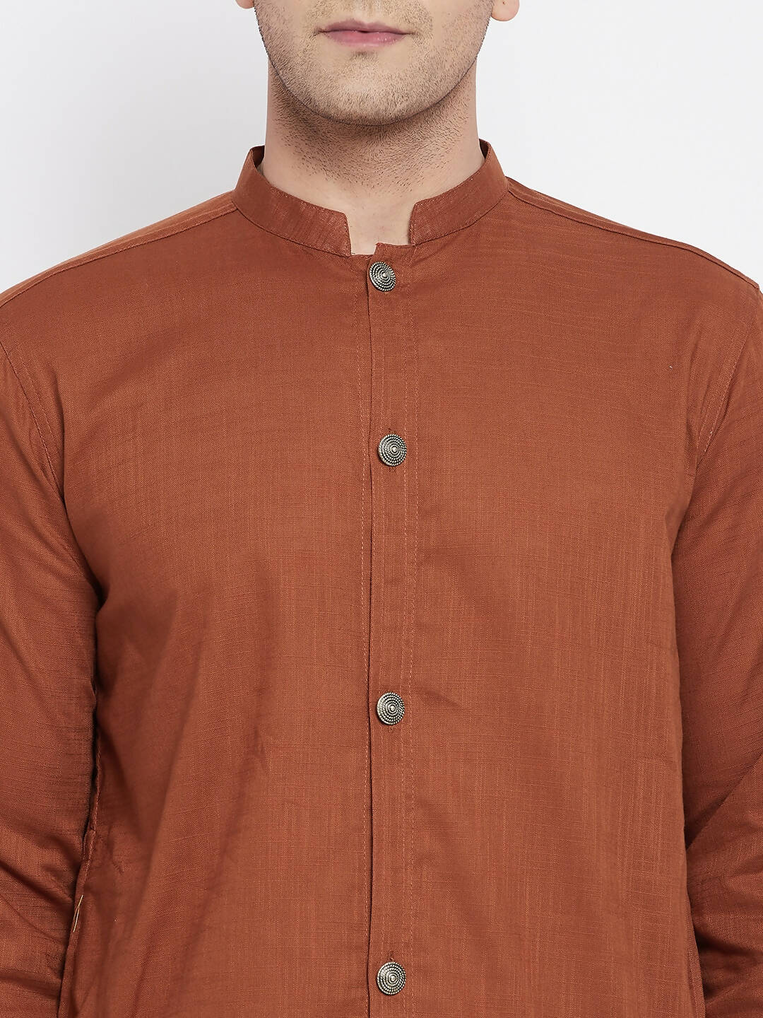 Even Apparels Brown Pure Cotton Men's Sherwani Kurta With Open Front