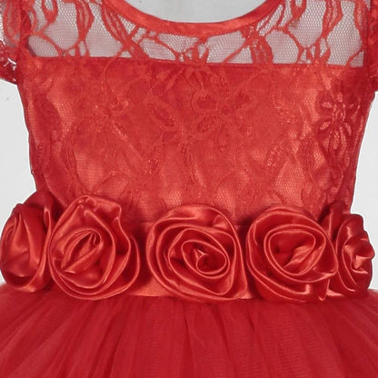 Asmaani Baby Girl's Red Color Satin A-Line Frock (As-Dress-22131)