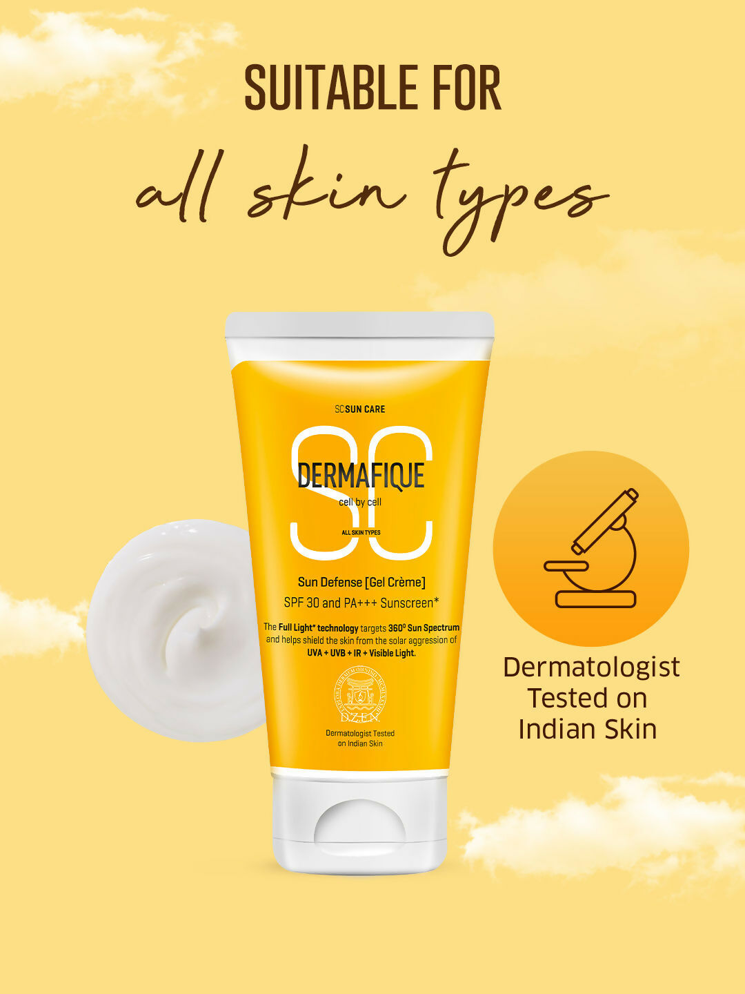 Dermafique Sun Defense Gel Creme SPF 30 Sunscreen, Prevents Tanning And Pigmentation
