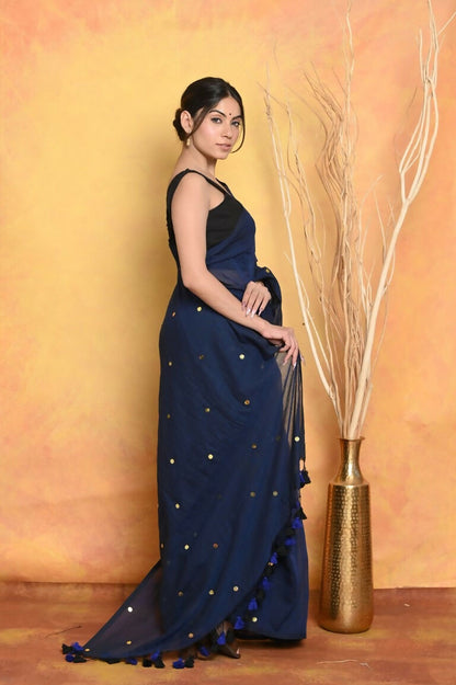 Very Much Indian Pure Mul Cotton Handloom Saree - Dark Blue