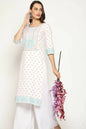 Maai Rayon Hand Printed Kurta Off-White