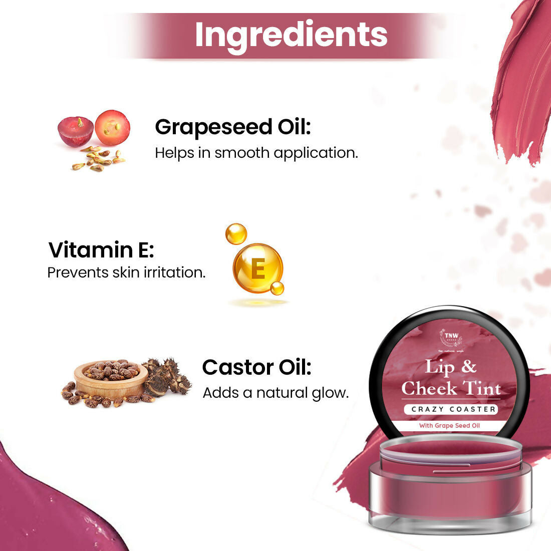 The Natural Wash Crazy Coaster Lip & Cheek Tint with Grape Seed Oil