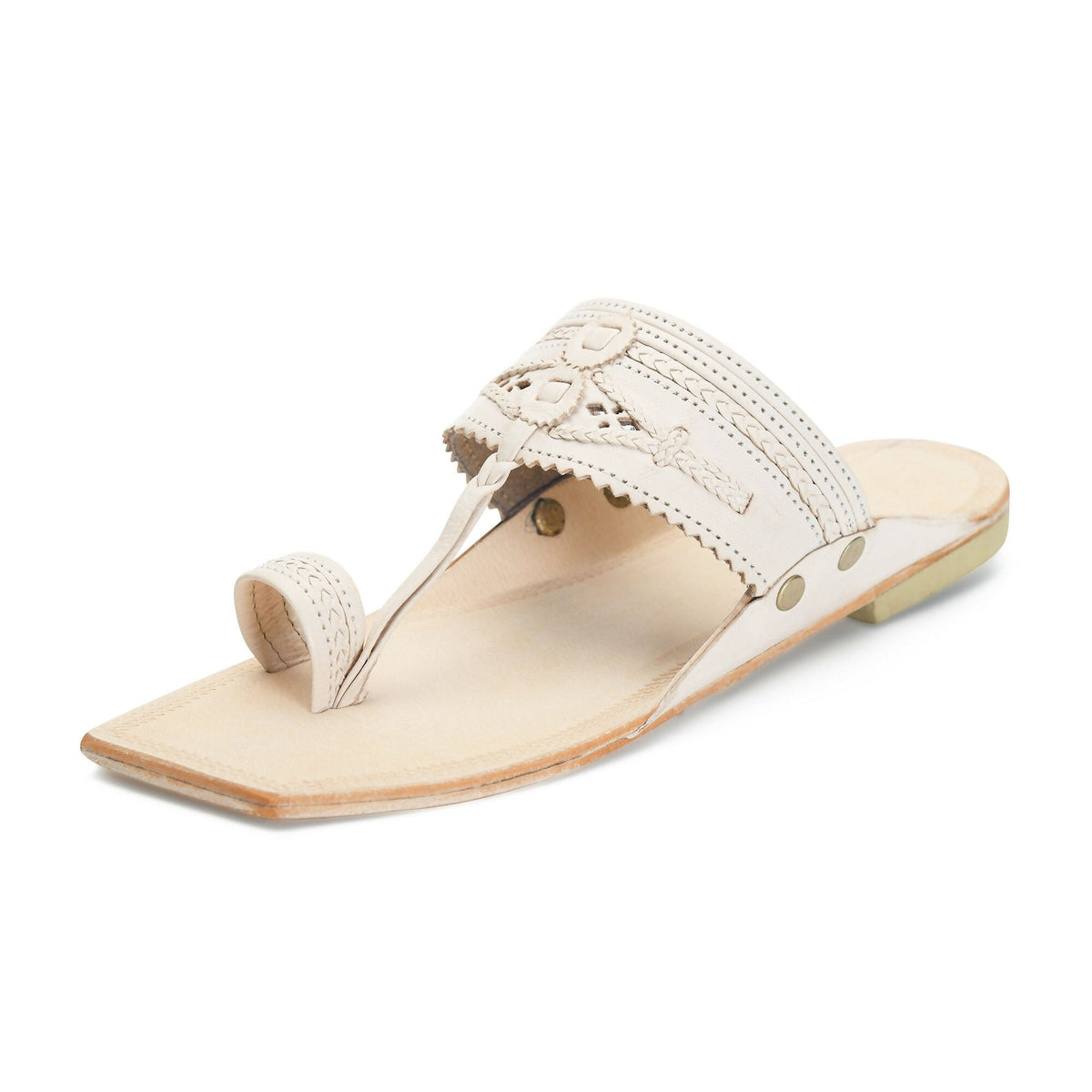 Stepsoft Men'S Cream Kolhapuri Chappal | Ethnic Leather Slip-On For Wedding & Festive Wear