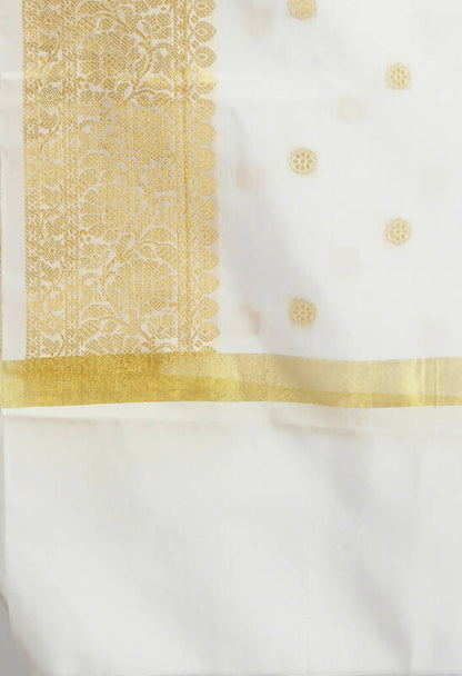 Mominos Fashion Moeza Women's Banarsi Silk Woven Design White Dupatta