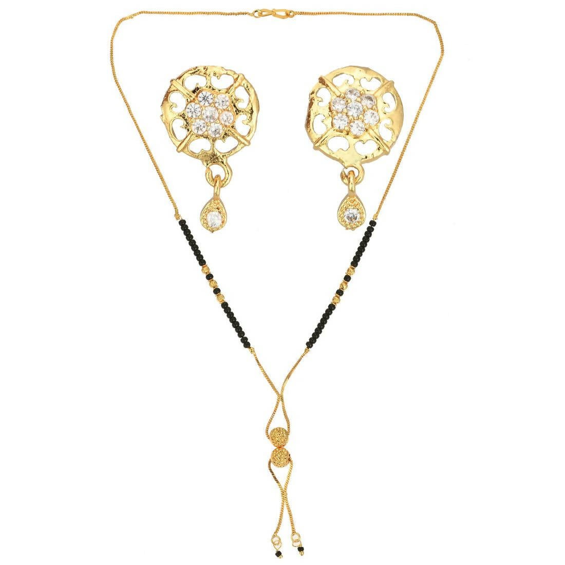 AanyaCentric Gold-Polished Short Mangalsutra Set with Earrings