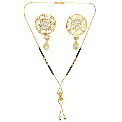 AanyaCentric Gold-Polished Short Mangalsutra Set with Earrings
