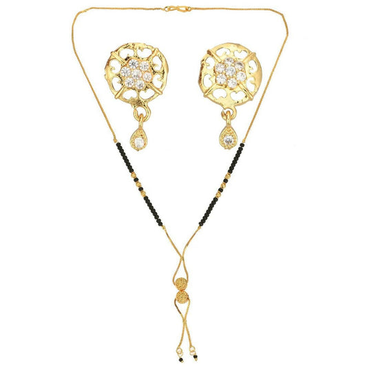 AanyaCentric Gold-Polished Short Mangalsutra Set with Earrings