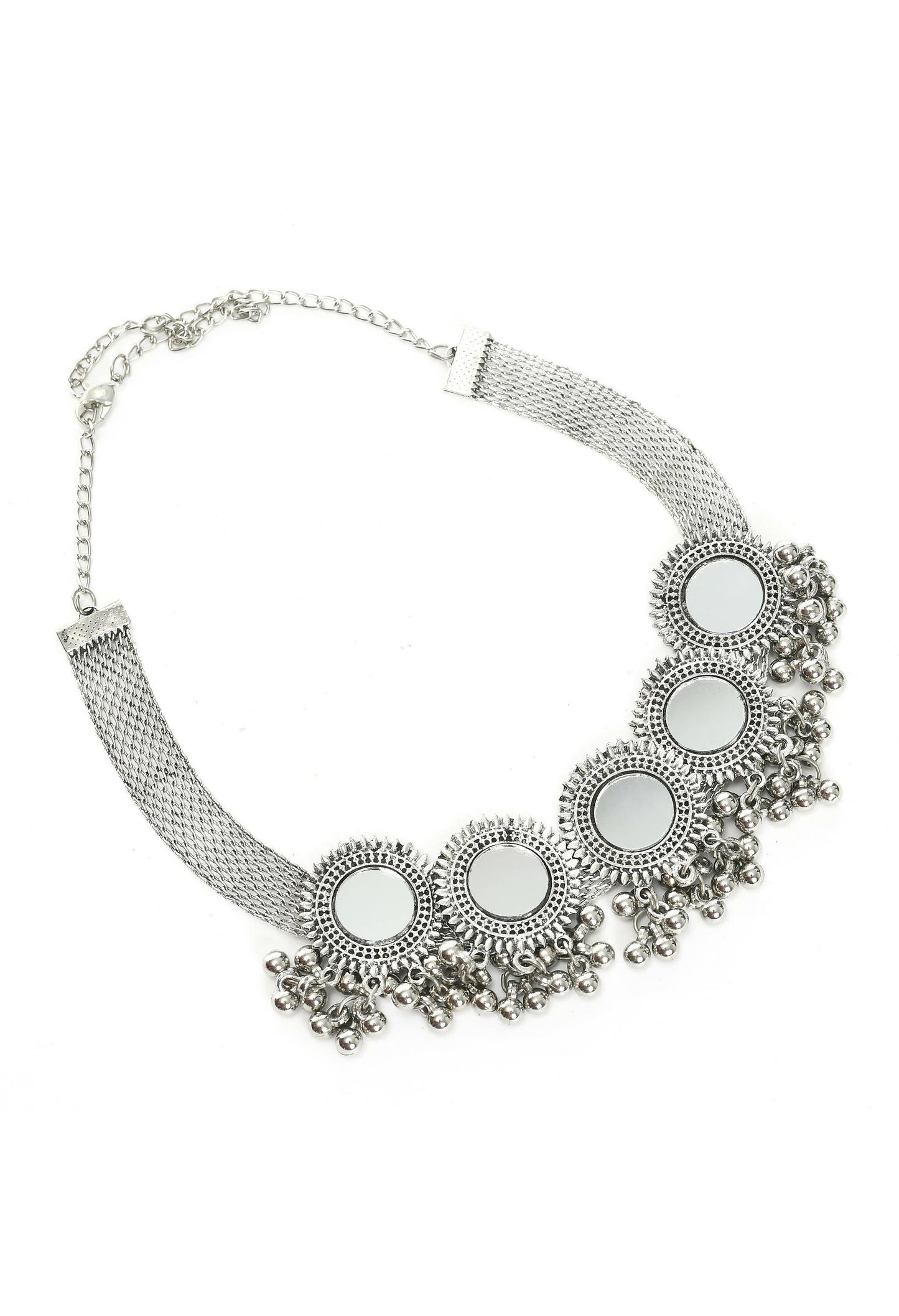 Mominos Fashion Johar Kamal Silver-Plated Brass Finish Mirror Work Women Choker