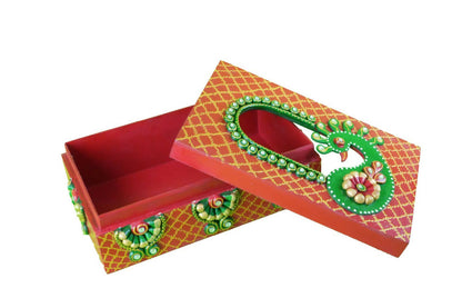 Kundan HandiKrafts Mdf Tissue Box - Red And Yellow