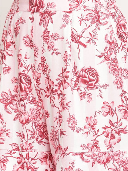 Ahalyaa Women's Pink Rayon Digital Floral Print Kurta Sharara Set with Dupatta