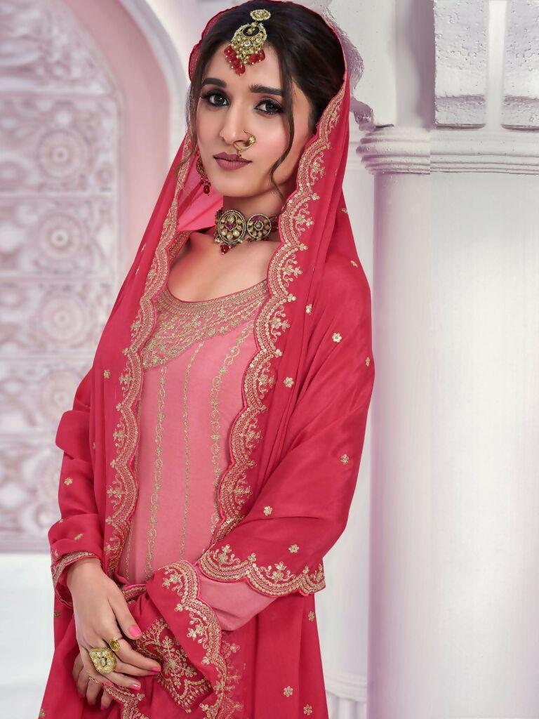 Vastranavya Exquisite Peach Heavy Chinon with Embroidered & Sequins Work Salwar Suits