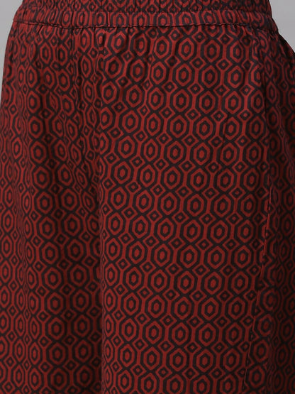 Miravan Women's Cotton Floral Print Straight Kurta Sharara And Dupatta Set