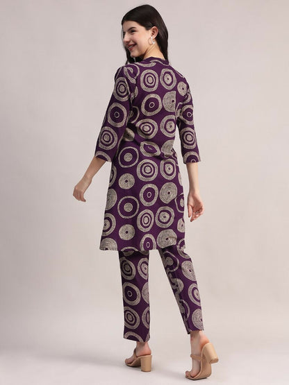 Aavyora Women's Purple Abstract Printed Pure Cotton Co-ord Set