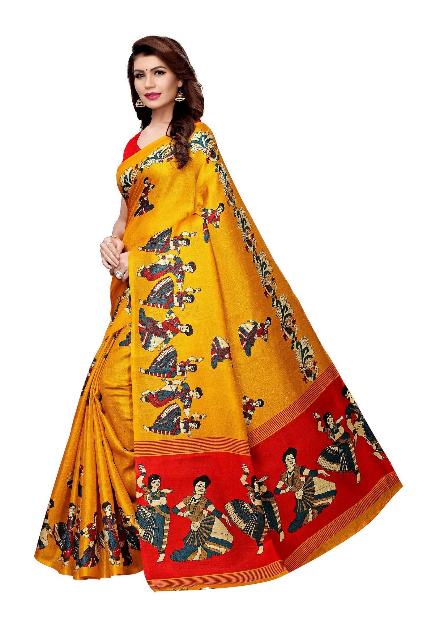 Vamika Latest Fashion Yellow Kalamkari With Jhalar Khadi Silk Saree