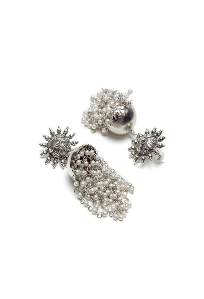Mominos Fashion Johar Kamal Silver-Plated Earrings With Pearls Jhumkas