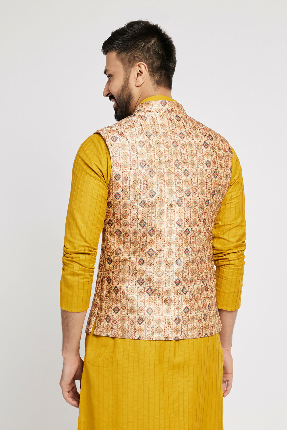 Ethnic India Cream Bundi Men's Jacket Abstract Polyester
