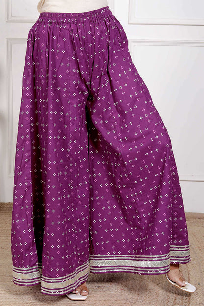 Miravan Women Cotton Magenta gota work Kurta with Flared Palazzo