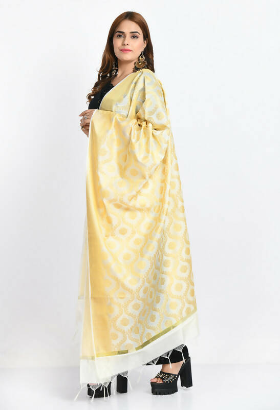 Mominos Fashion Moeza Women's Banarsi Silk All Over Woven Design Cream Dupatta