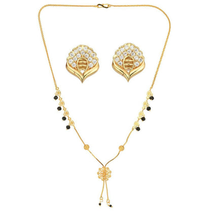 AanyaCentric Gold-Polished Short Mangalsutra Set with Earrings