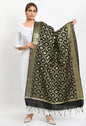 Mominos Fashion Moeza Women's Banarsi Silk All Over Woven Design Black Dupatta