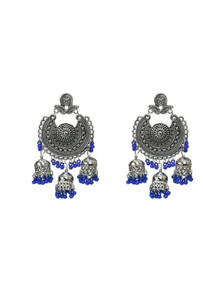 Mominos Fashion Johar Kamal Silver Jhumkas With Maang Tikka Earrings